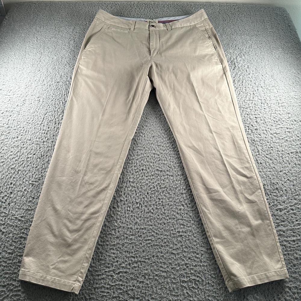 Perk Chino Pants Mens 36x30 Slim Fit Stretch Khaki Beige Flat Front Casual - Picture 1 of 12